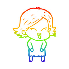 rainbow gradient line drawing happy cartoon girl