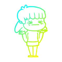 cold gradient line drawing cartoon angry girl