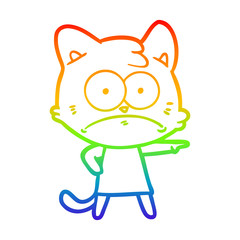 rainbow gradient line drawing cartoon nervous cat