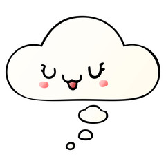 cute happy cartoon face and thought bubble in smooth gradient style