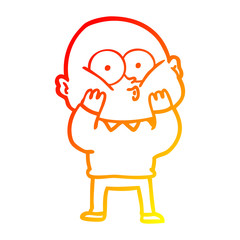 warm gradient line drawing cartoon bald man staring