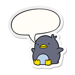 cute cartoon penguin and speech bubble sticker