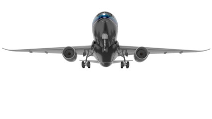 Fototapeta na wymiar Concept turbojet aircraft rises to take off 3d render on white background no shadow