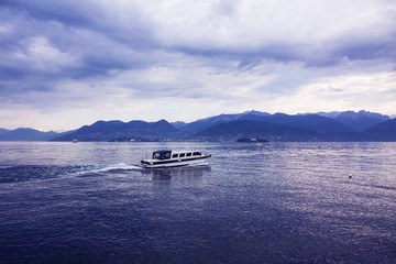 Fototapeta na wymiar Stresa, Italy. Tourist boat on lake Maggiore