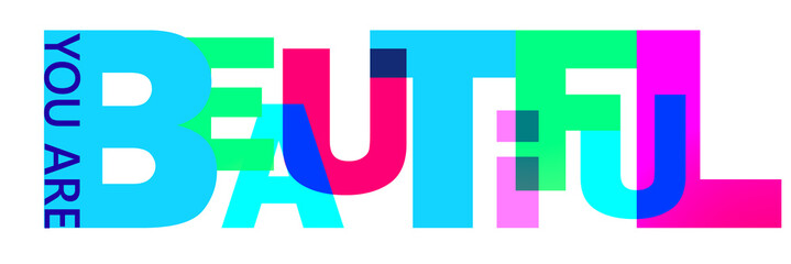 the word beautiful is written in letters of different colors and different sizes. lettering