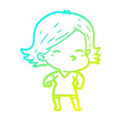cold gradient line drawing cartoon woman