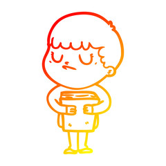 warm gradient line drawing cartoon grumpy boy