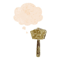 cartoon mallet and thought bubble in retro textured style