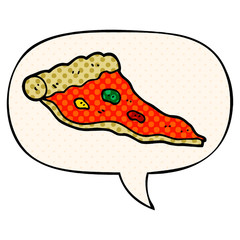 cartoon pizza and speech bubble in comic book style