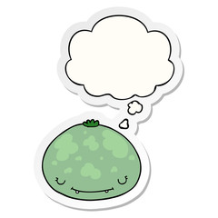 cartoon squash and thought bubble as a printed sticker