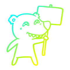 cold gradient line drawing cartoon polar bear showing teeth