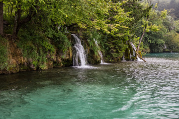 Waterfalls in Croatia, Plitvice lakes national park natural landscape