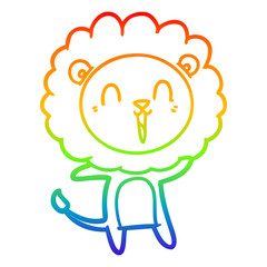 rainbow gradient line drawing laughing lion cartoon
