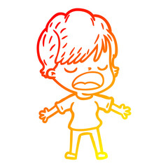 warm gradient line drawing cartoon woman talking