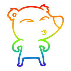 rainbow gradient line drawing cartoon whistling bear