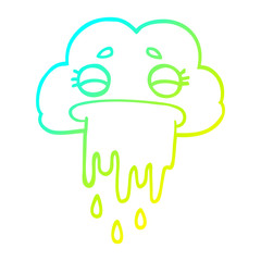 cold gradient line drawing cartoon rain cloud