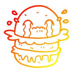 warm gradient line drawing cartoon crying fast food burger