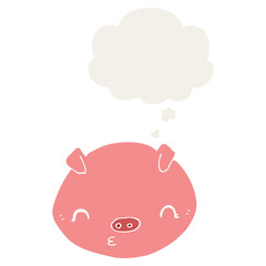 cartoon pig and thought bubble in retro style