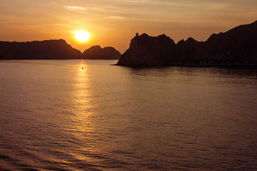 Muscat sunset mountain sea view, Oman