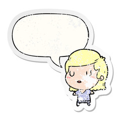 cartoon woman and speech bubble distressed sticker
