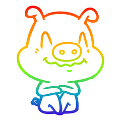 rainbow gradient line drawing nervous cartoon pig sitting
