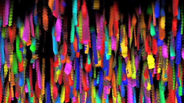 Seamless funny animation of a colorful rainbow confetti trails with a black background. Carnival or Gay pride backdrop.