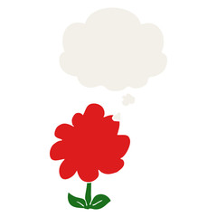 cartoon flower and thought bubble in retro style