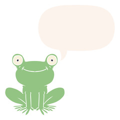 cartoon frog and speech bubble in retro style