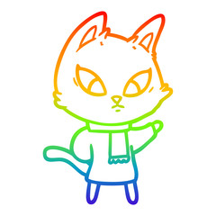 rainbow gradient line drawing confused cartoon cat