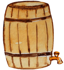 old barrel of beer with a tap. watercolor illustration for design