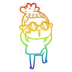 rainbow gradient line drawing cartoon woman wearing spectacles