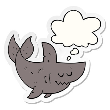 cartoon shark and thought bubble as a printed sticker