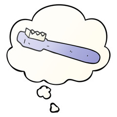 cartoon toothbrush and thought bubble in smooth gradient style