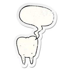 cartoon tooth and speech bubble distressed sticker