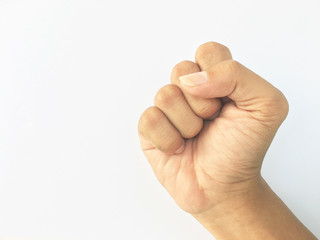 Isolated fist hand on white background. Win, victory, success, fight, confident