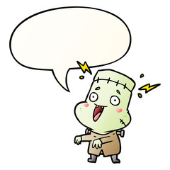 cartoon undead monster creation man and speech bubble in smooth gradient style