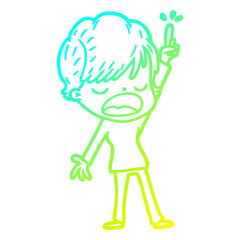 cold gradient line drawing cartoon woman talking