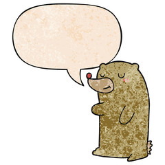 cute cartoon bear and speech bubble in retro texture style