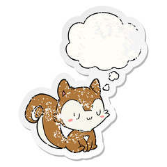 cartoon squirrel and thought bubble as a distressed worn sticker