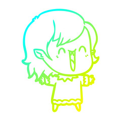 cold gradient line drawing cute cartoon happy vampire girl