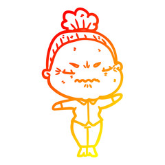 warm gradient line drawing cartoon annoyed old lady