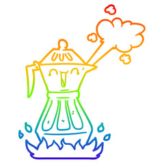 rainbow gradient line drawing cartoon coffee pot