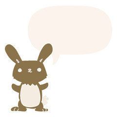 cute cartoon rabbit and speech bubble in retro style