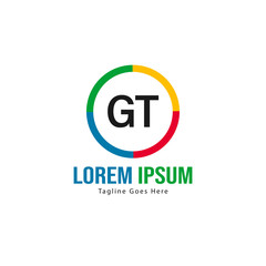 Initial GT logo template with modern frame. Minimalist GT letter logo vector illustration