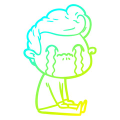 cold gradient line drawing cartoon man crying