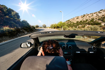 Summer car and sunny day. Free space for your decoration. Summer trip 