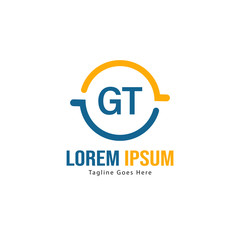 Initial GT logo template with modern frame. Minimalist GT letter logo vector illustration