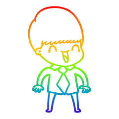 rainbow gradient line drawing happy cartoon boy