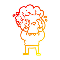 warm gradient line drawing cartoon man crying