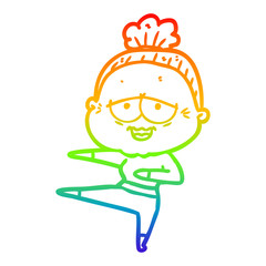rainbow gradient line drawing cartoon happy old lady